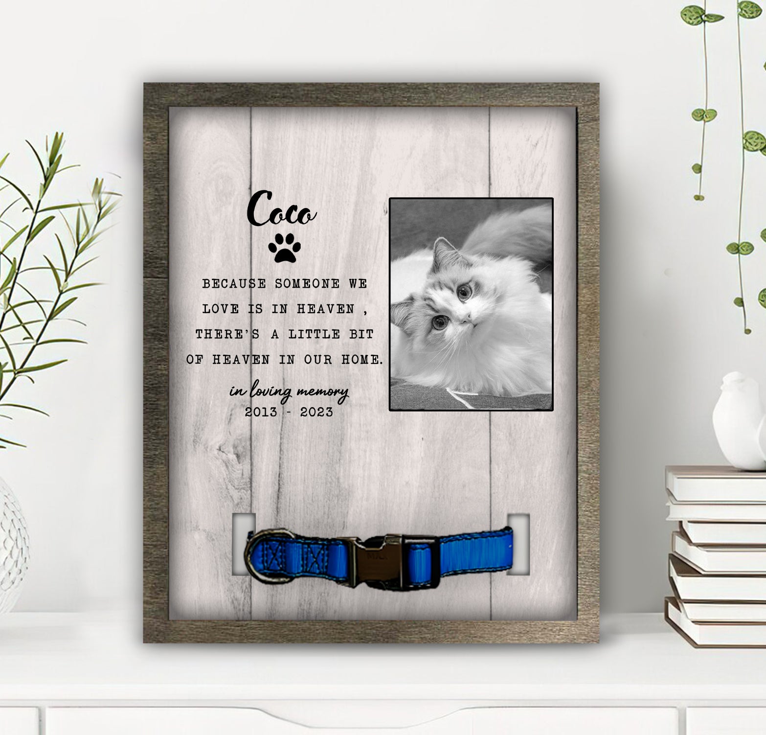 litzzy Personalized Memorial Pet Collar Holder, Pet Memorial Sign, Personalized Heartfelt Gift, Dog Bereavement, Cat Bereavement Pet Picture Frame Style 2 10.6x8.7 inches  