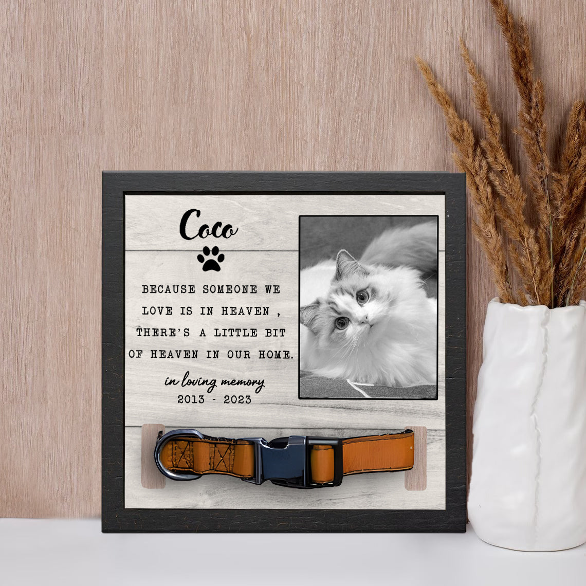 litzzy Personalized Memorial Pet Collar Holder, Pet Memorial Sign, Personalized Heartfelt Gift, Dog Bereavement, Cat Bereavement Pet Picture Frame Style 1 8x8 inches  