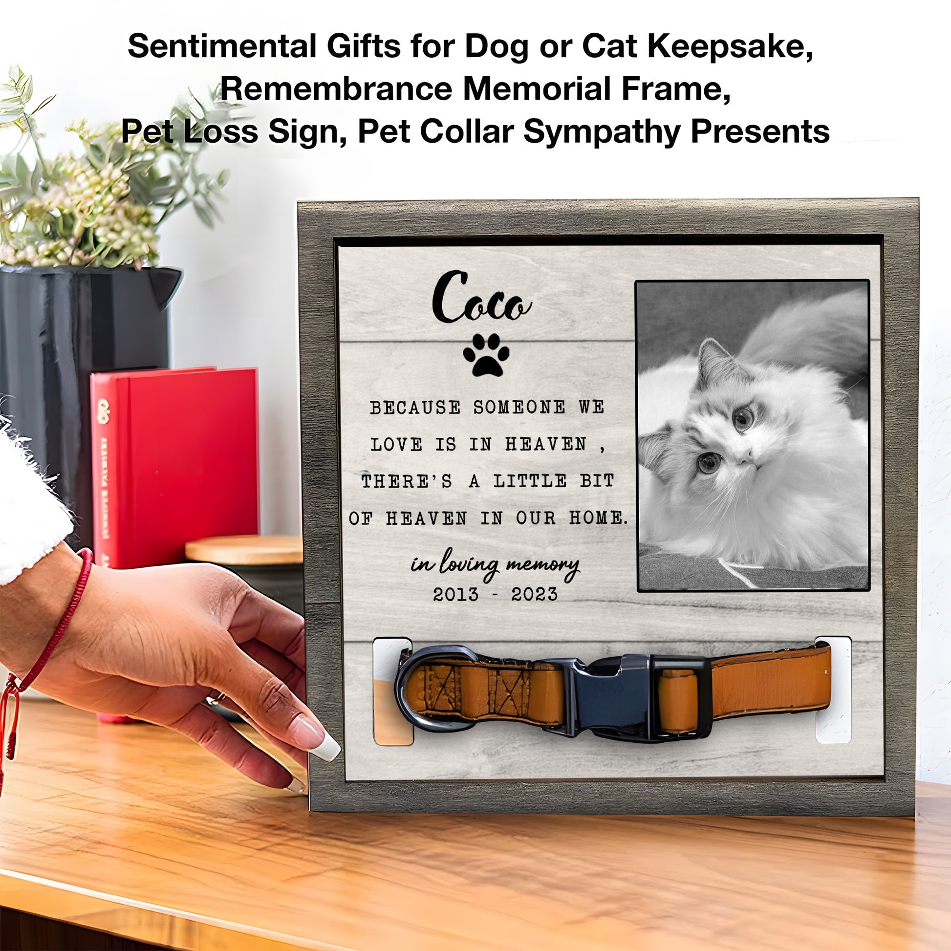 litzzy Personalized Memorial Pet Collar Holder, Pet Memorial Sign, Personalized Heartfelt Gift, Dog Bereavement, Cat Bereavement Pet Picture Frame   