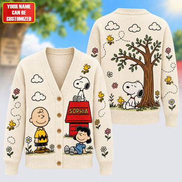 Personalized Classic P-nust Cardigan – Custom Name Cozy Cartoon Knit Sweater- TN2209261801