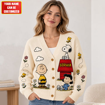 Personalized Classic P-nust Cardigan – Custom Name Cozy Cartoon Knit Sweater- TN2209261801