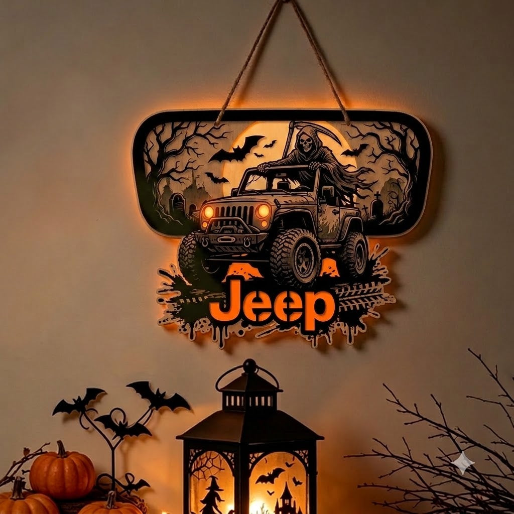 Jeep Skull V2 Luminous Wooden Sign-DN2808260953