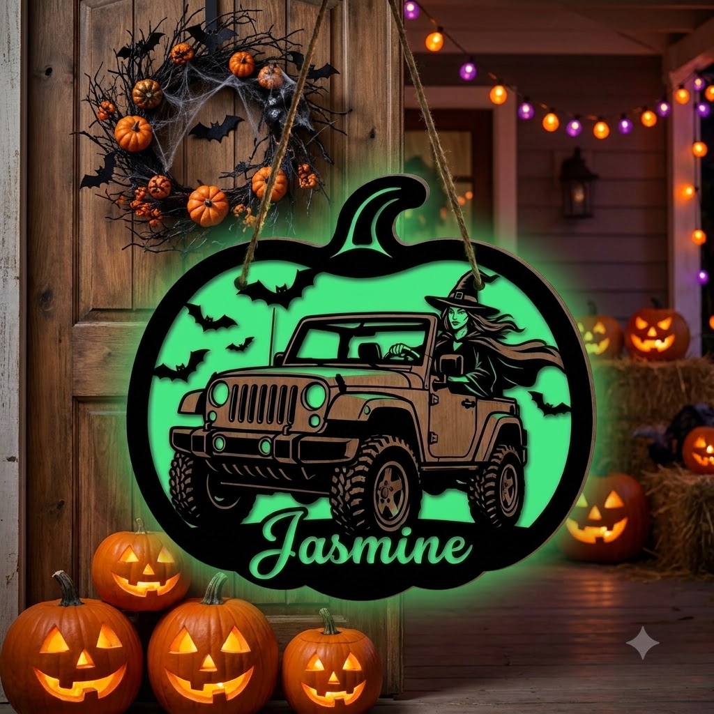 Jeep Witch Personalized Luminous Wooden Sign-DN2808260954