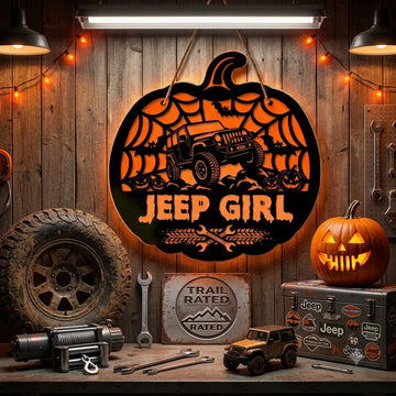 Jeep Girl Pumpkin Luminous Wooden Sign-DN2808260952