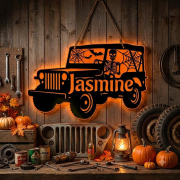 Jeep Skeleton Personalized Luminous Wooden Sign-DN2808260957
