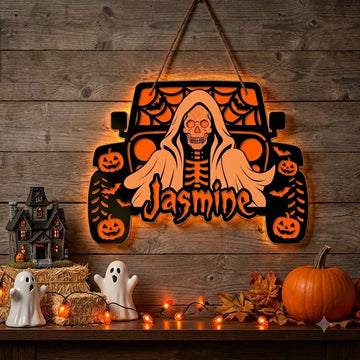 Jeep Skull Personalized Luminous Wooden Sign-DN2808260955