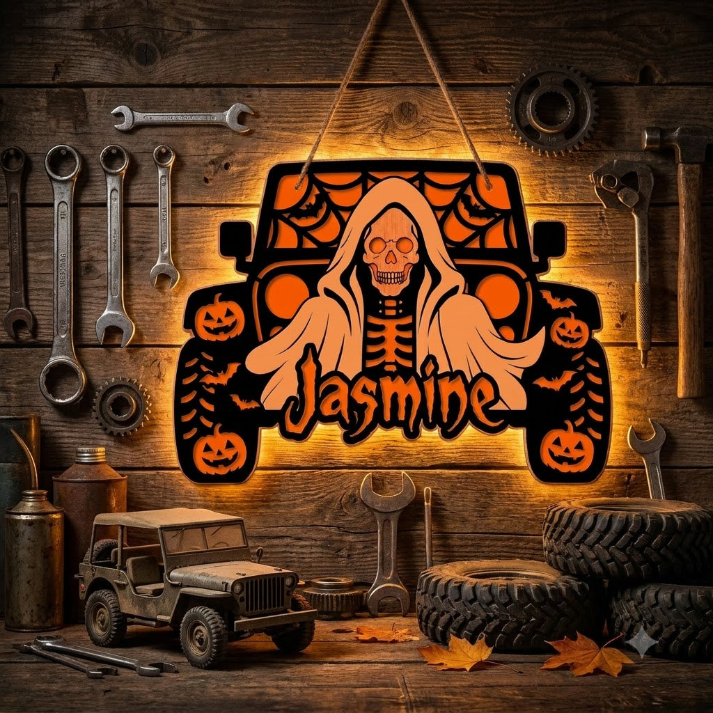 Jeep Skull Personalized Luminous Wooden Sign-DN2808260955