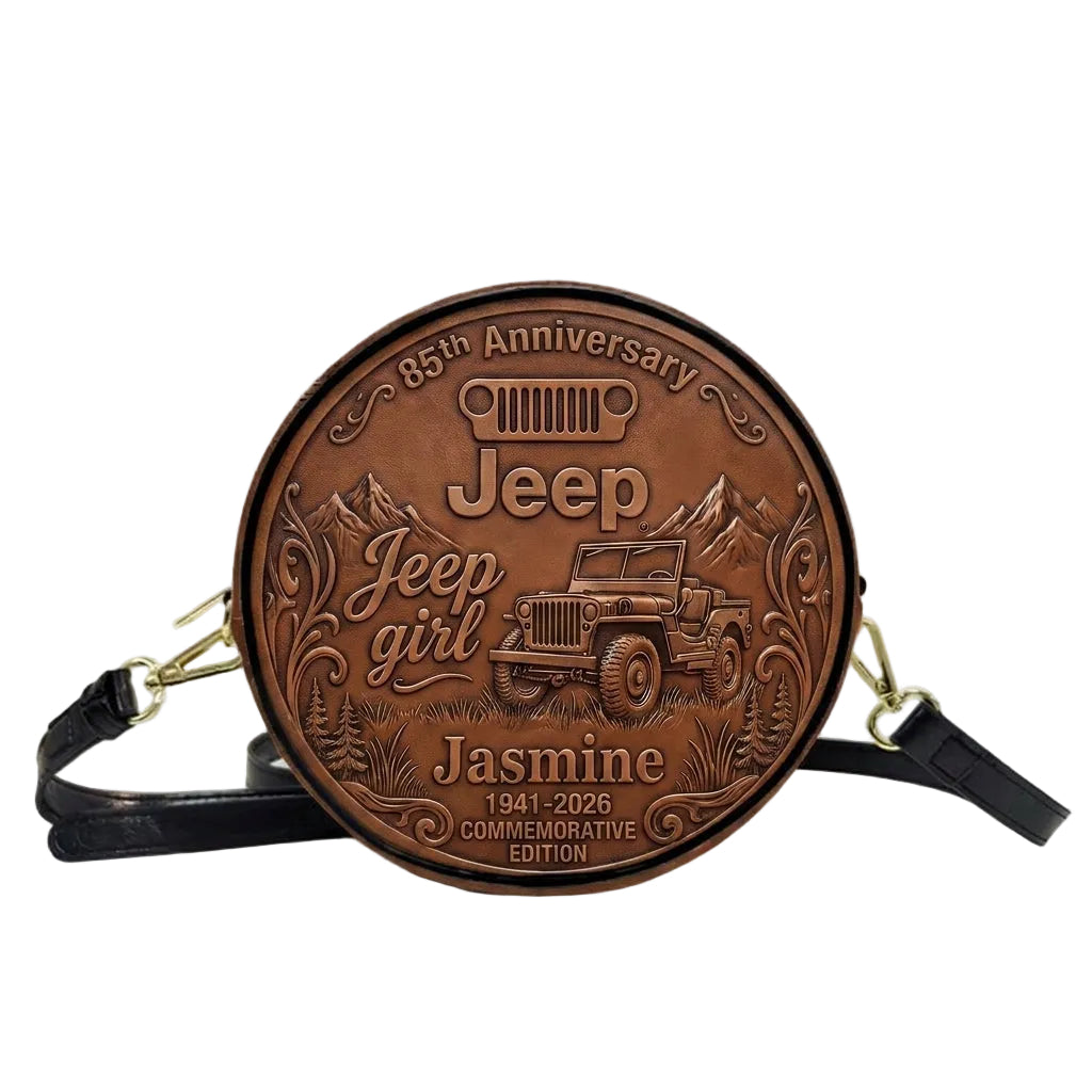 Jeep 85th Anniversary Personalized Circle Leather Crossbody Bag TN2407261702