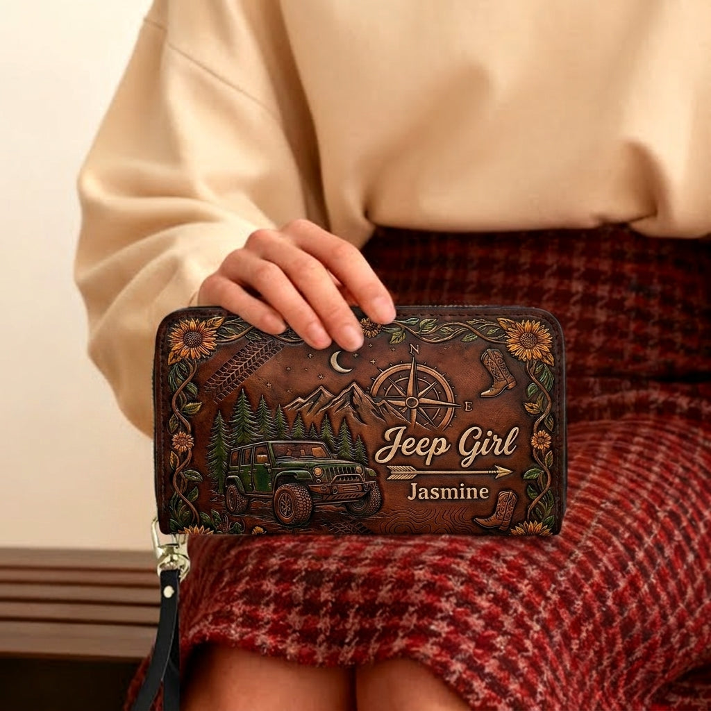 Jeep Girl Sunflower Personalized Leather Bag + Free Wallet TN2407261541