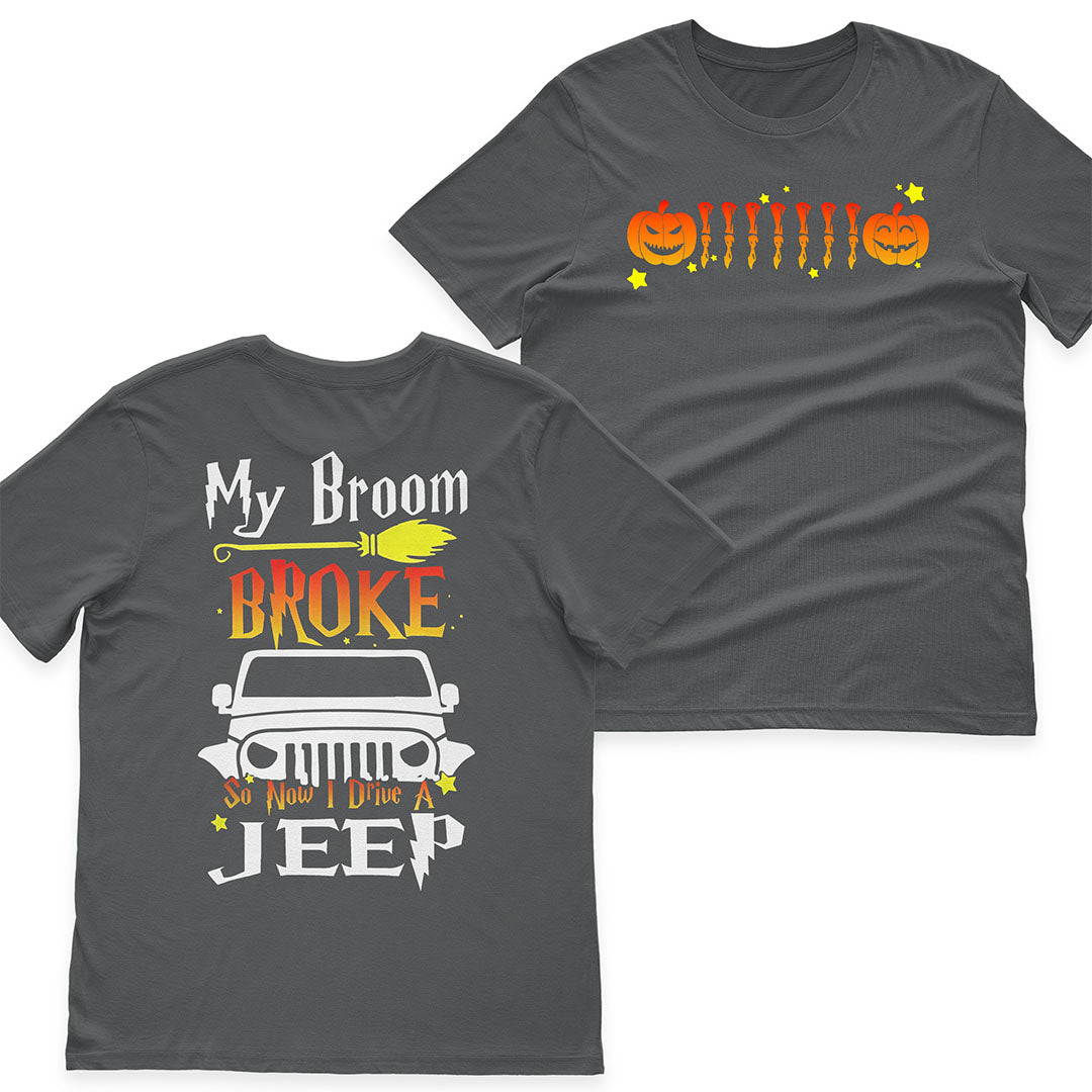 Jeep My Broom Broke Pumpkin Funny Halloween T-Shirt Hoodie Supler Store