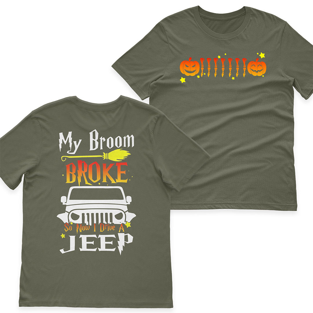 Jeep My Broom Broke Pumpkin Funny Halloween T-Shirt Hoodie Supler Store