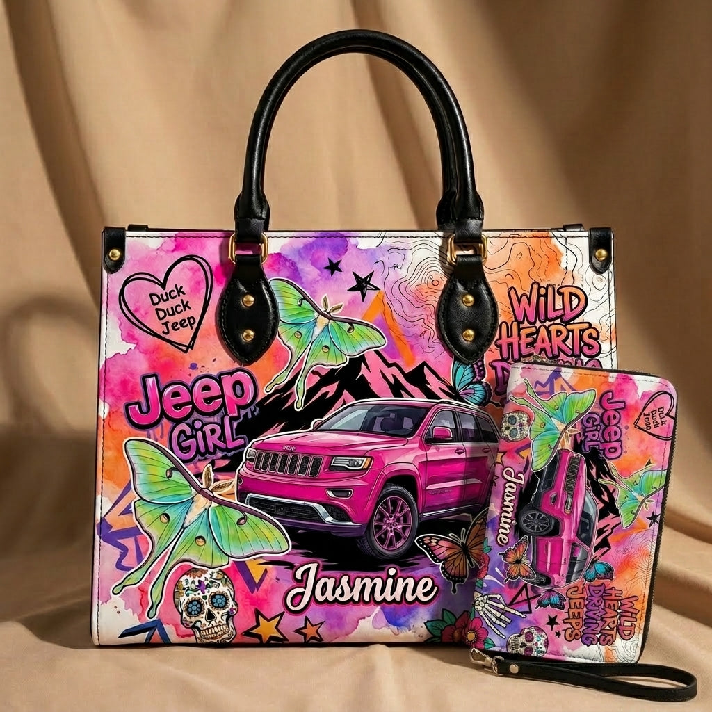 Jeep Skull Girl Personalized Leather Bag + Free Wallet TN2407261540