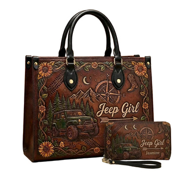 Jeep Girl Sunflower Personalized Leather Bag + Free Wallet TN2407261541