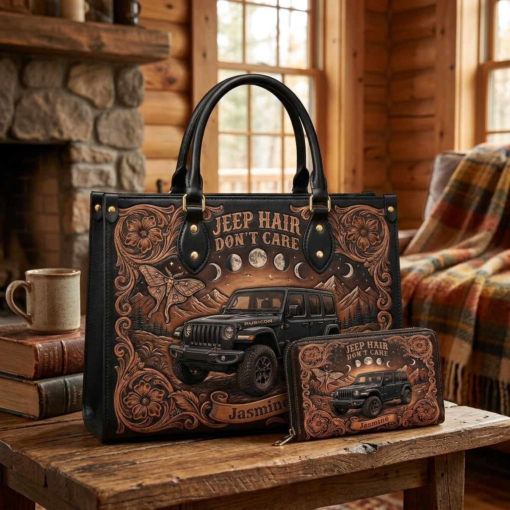 Jeep Hair Don't Care Personalized Leather Bag + Free Wallet TN2407261357