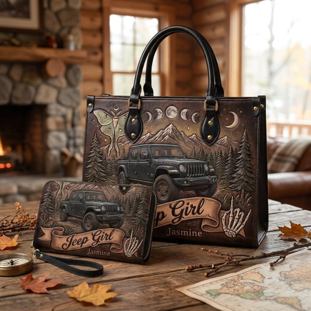 Jeep Girl By Night Personalized Leather Bag + Free Wallet TN2407261358