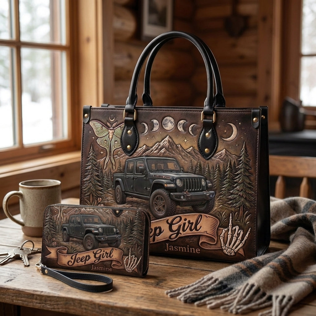 Jeep Girl By Night Personalized Leather Bag + Free Wallet TN2407261358