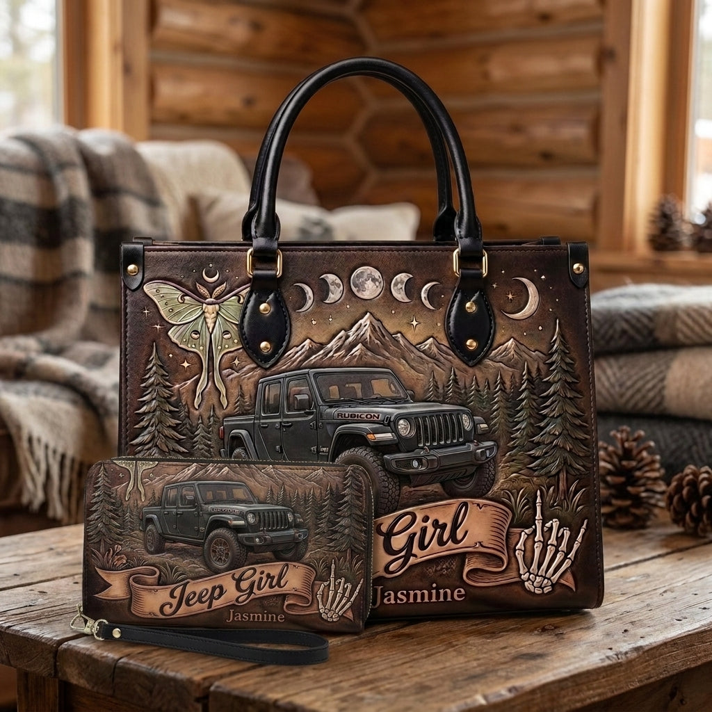 Jeep Girl By Night Personalized Leather Bag + Free Wallet TN2407261358