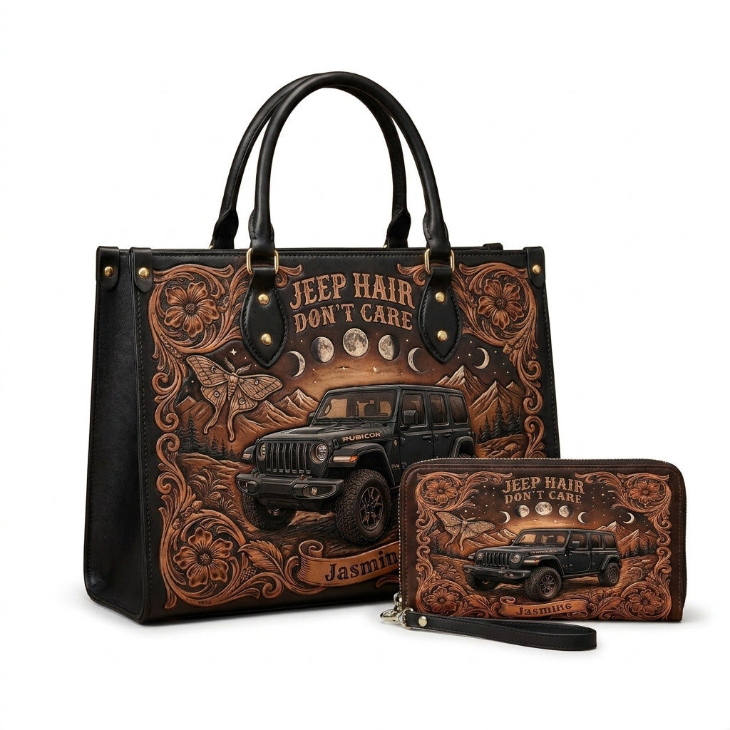 Jeep Hair Don't Care Personalized Leather Bag + Free Wallet TN2407261357