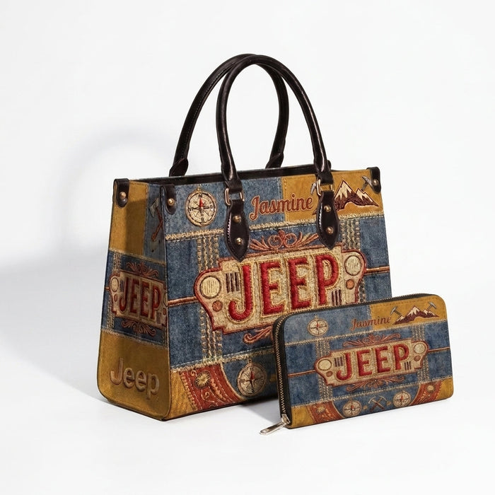 Vintage Jeep Personalized Leather Bag + Free Wallet TN2407261352