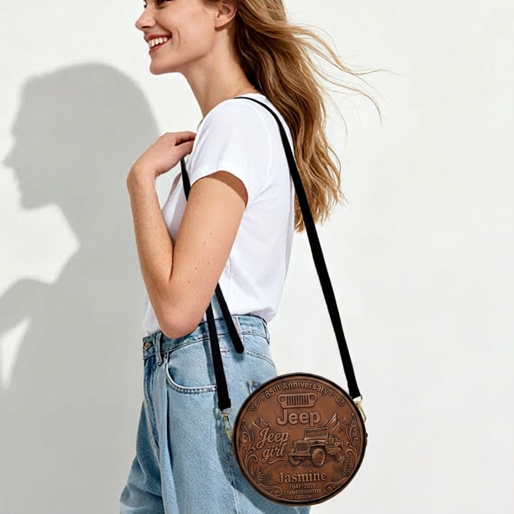 Jeep 85th Anniversary Personalized Circle Leather Crossbody Bag TN2407261702