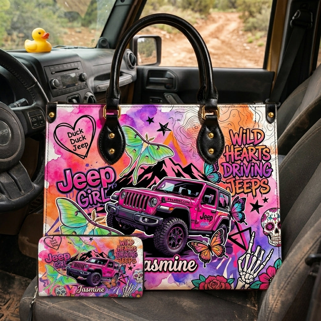 Jeep Skull Girl Personalized Leather Bag + Free Wallet TN2407261540