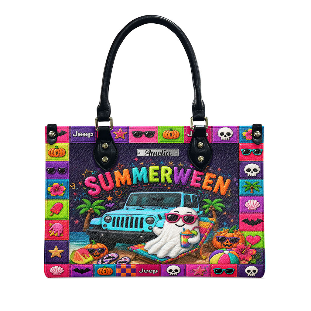 Jeep Summerween Halloween Ghost Beach Personalized Leather Handbag-DN2808261126