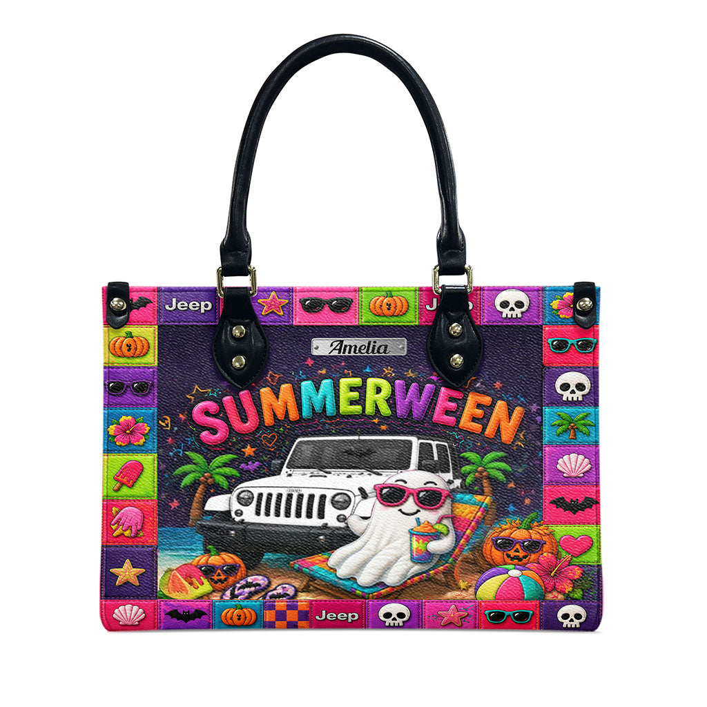 Jeep Summerween Halloween Ghost Beach Personalized Leather Handbag-DN2808261126