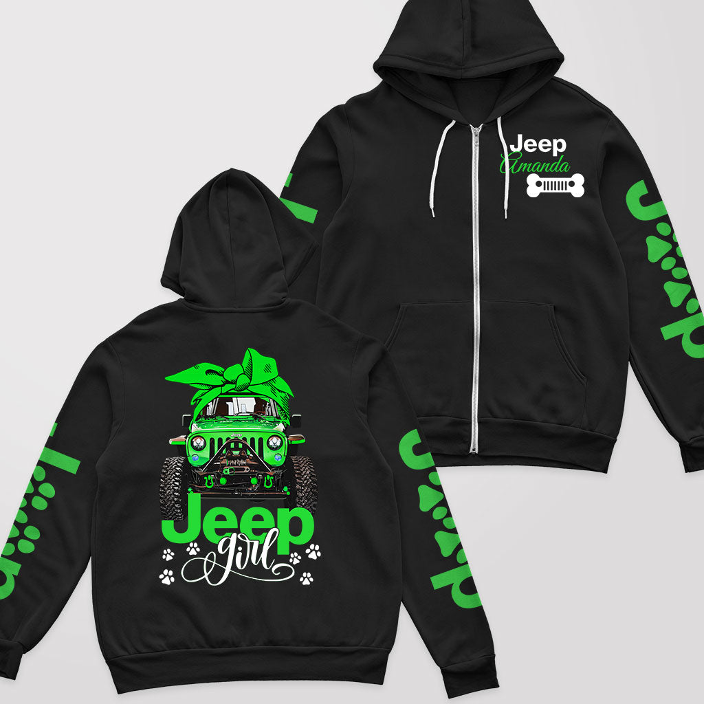 Personalized Jeep Dog Girl Multicolor Fleece Zip Hoodie Supler Store