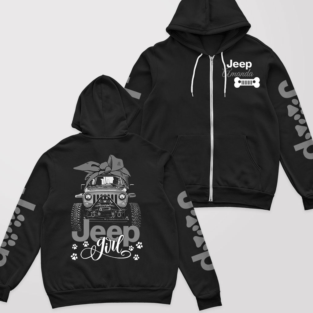 Personalized Jeep Dog Girl Multicolor Fleece Zip Hoodie Supler Store
