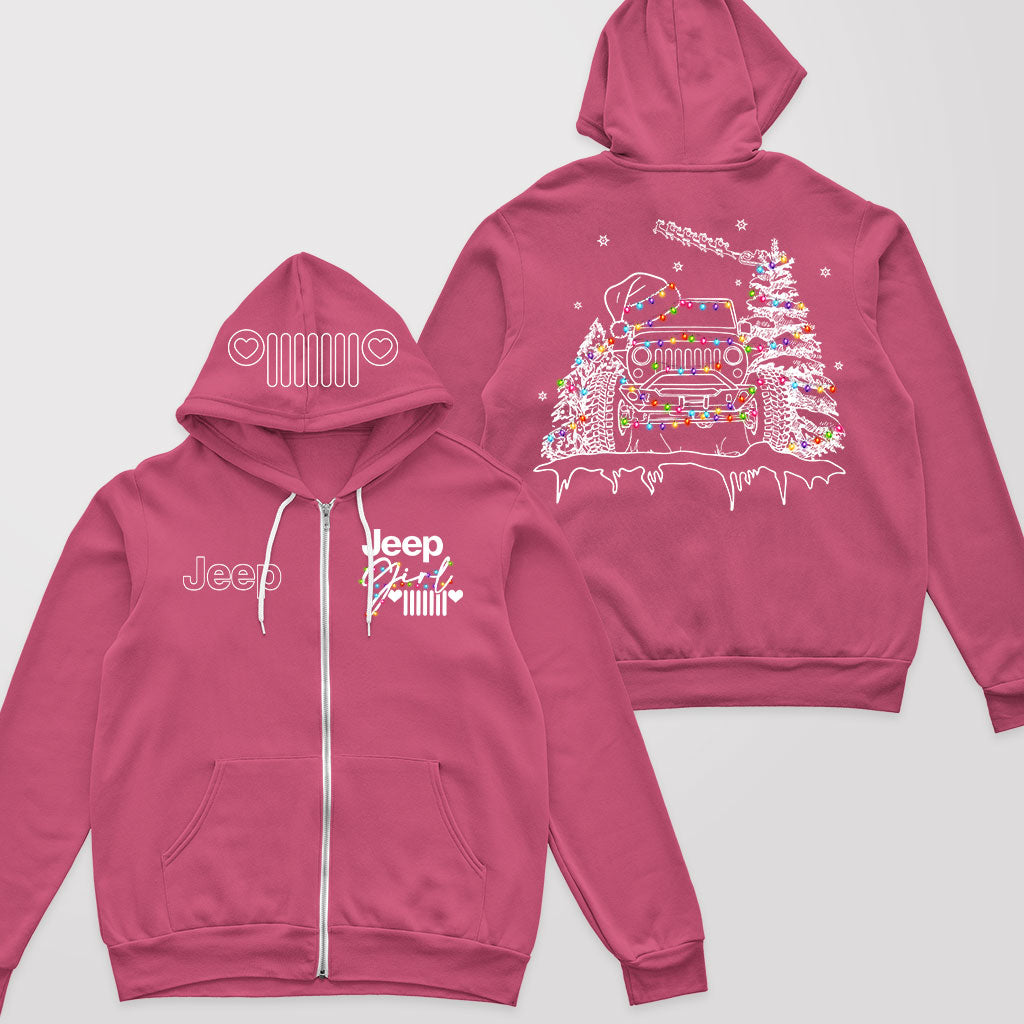 Jeep Girl Grille Icon Christmas Zip Hoodie Supler Store