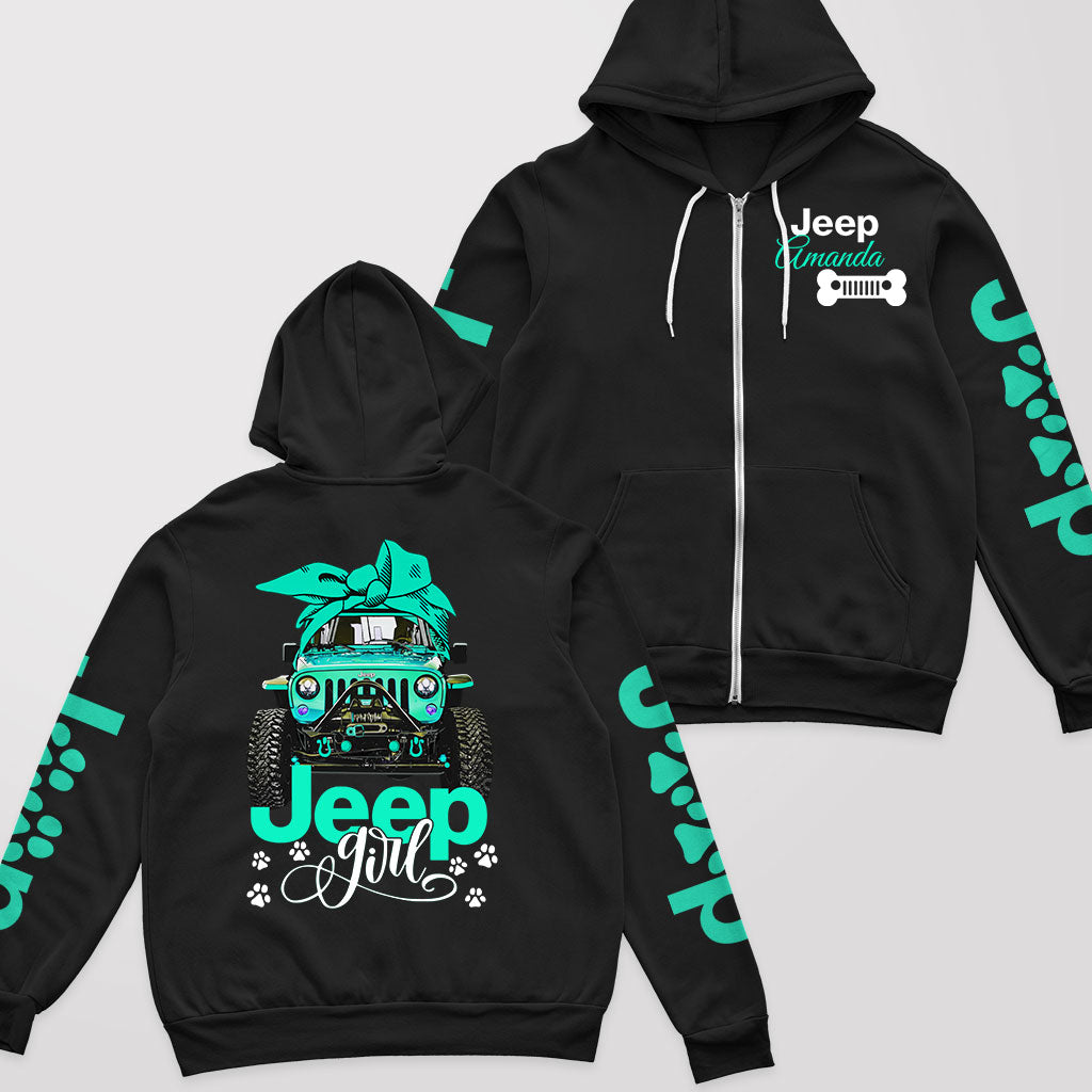 Personalized Jeep Dog Girl Multicolor Fleece Zip Hoodie Supler Store