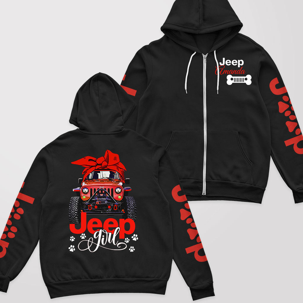 Personalized Jeep Dog Girl Multicolor Fleece Zip Hoodie Supler Store