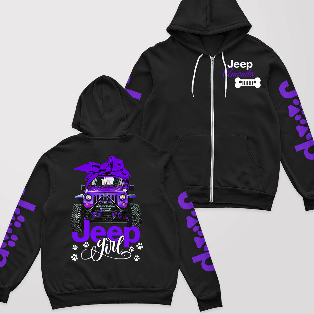 Personalized Jeep Dog Girl Multicolor Fleece Zip Hoodie Supler Store