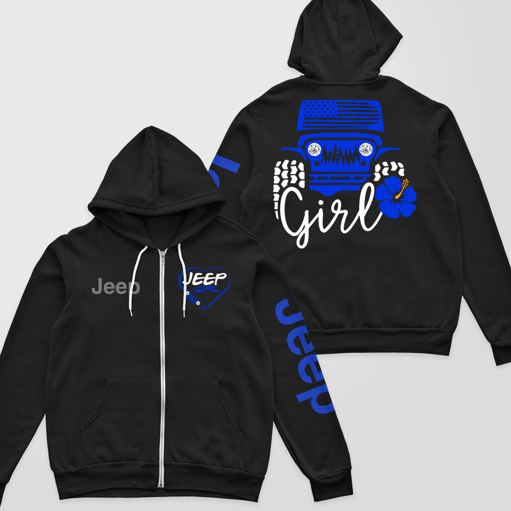 Jeep Girl Offroad US Flag Zip Hoodie Supler Store
