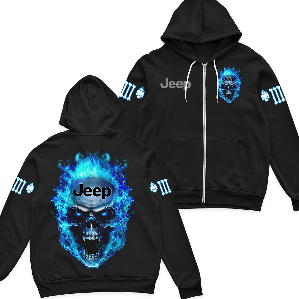 Jeep Blue Flame Skull Quarter Zip Hoodie Supler Store
