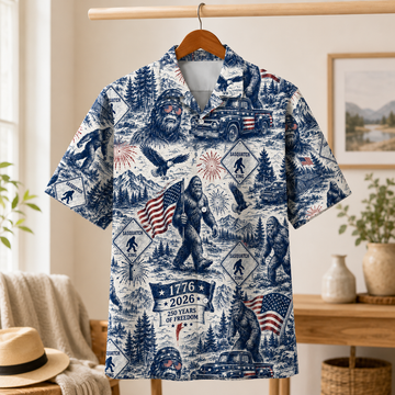 Sasquatch 250 Years Of Freedom American Flag - Hawaiian Shirt - Gift for Patriots