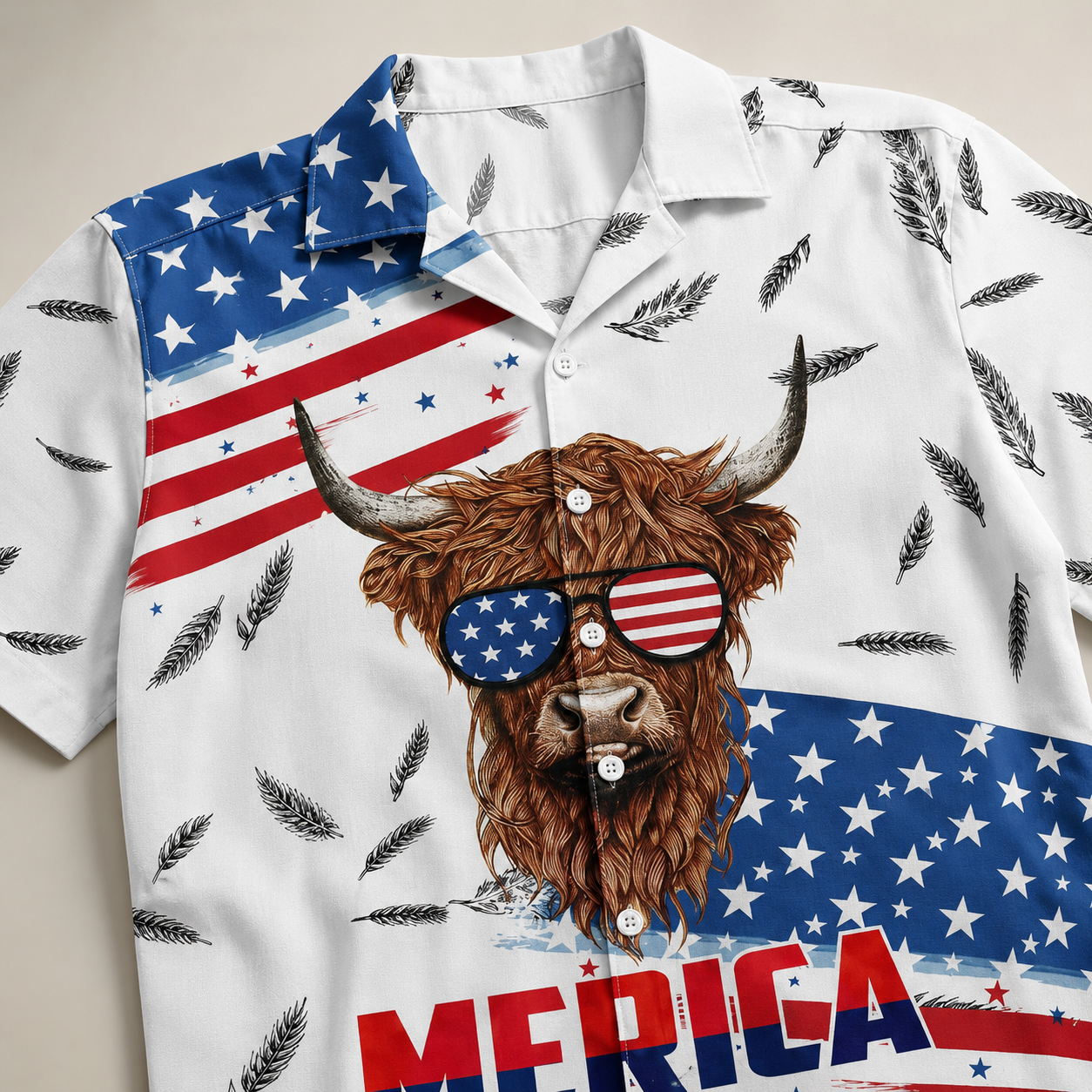 Funny 4th of July Patriotic Highland Cow Sunglasses American Flag - Personalized Hawaiian Shirt - Gift For Patriots - image 3