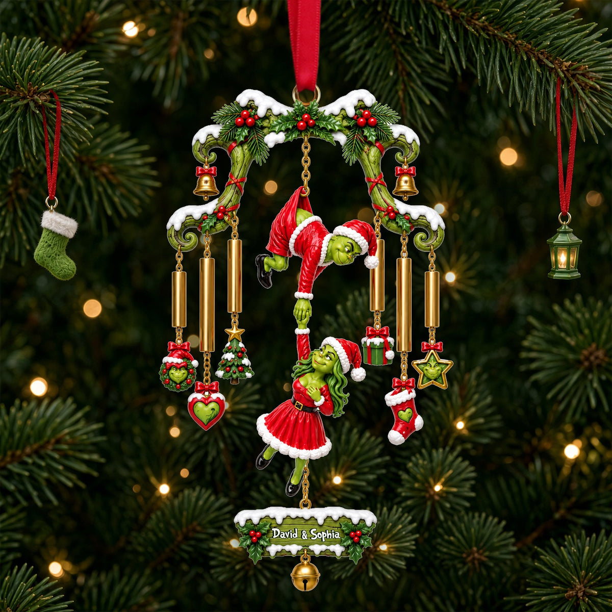 Naughty Grinch Couple Christmas Ornament - Personalized Gift for Couples Ornament PopCulturePrints
