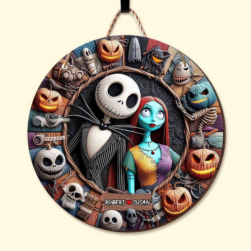 Custom Halloween Couple Wood Sign | Personalized Spooky Decor | Valentine's Day Gifts Wood Sign PopCulturePrints