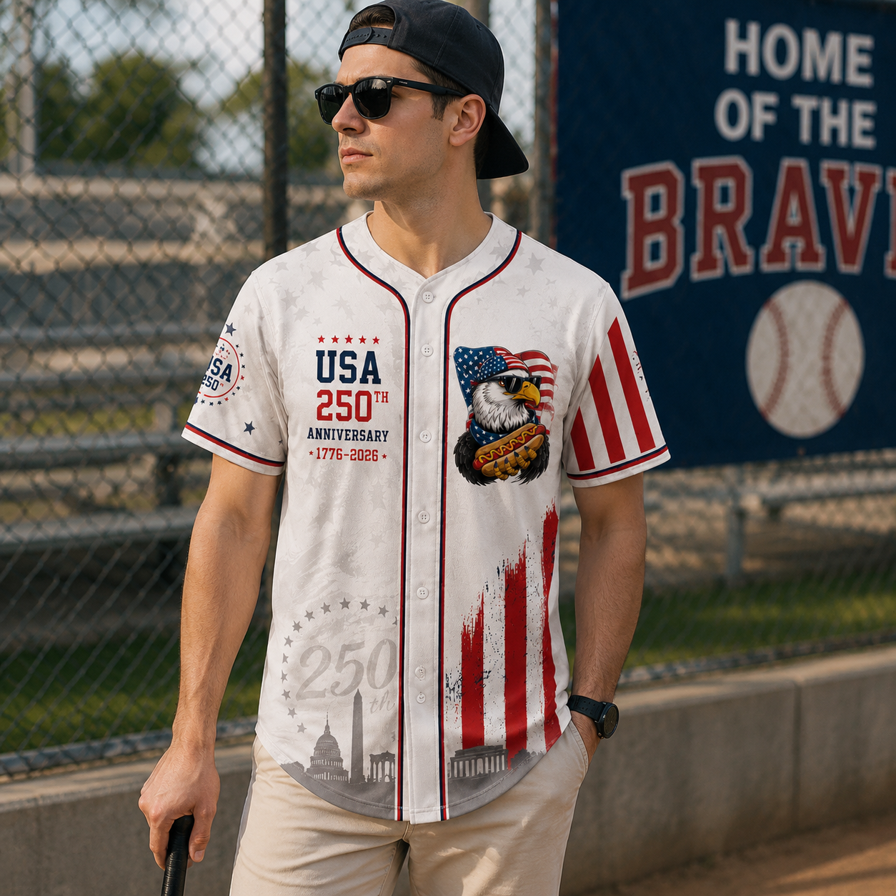 USA 250th Anniversary Patriotic Eagle Holding Hot Dog - Personalized Baseball Jersey - Gift For Patriots - image 2