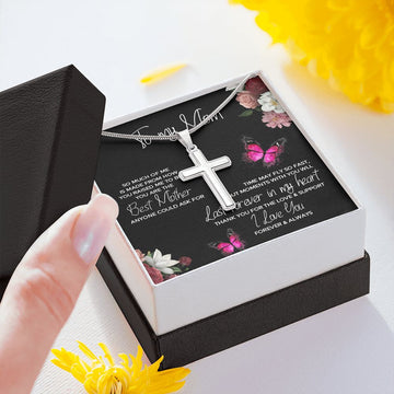 litzzy Litzzy Cross Necklace To my Mom, The time may fly so fast but moments with you will last forever in my heart Mothers day Jewelry, Gifts set Jewelry Two Tone Box  