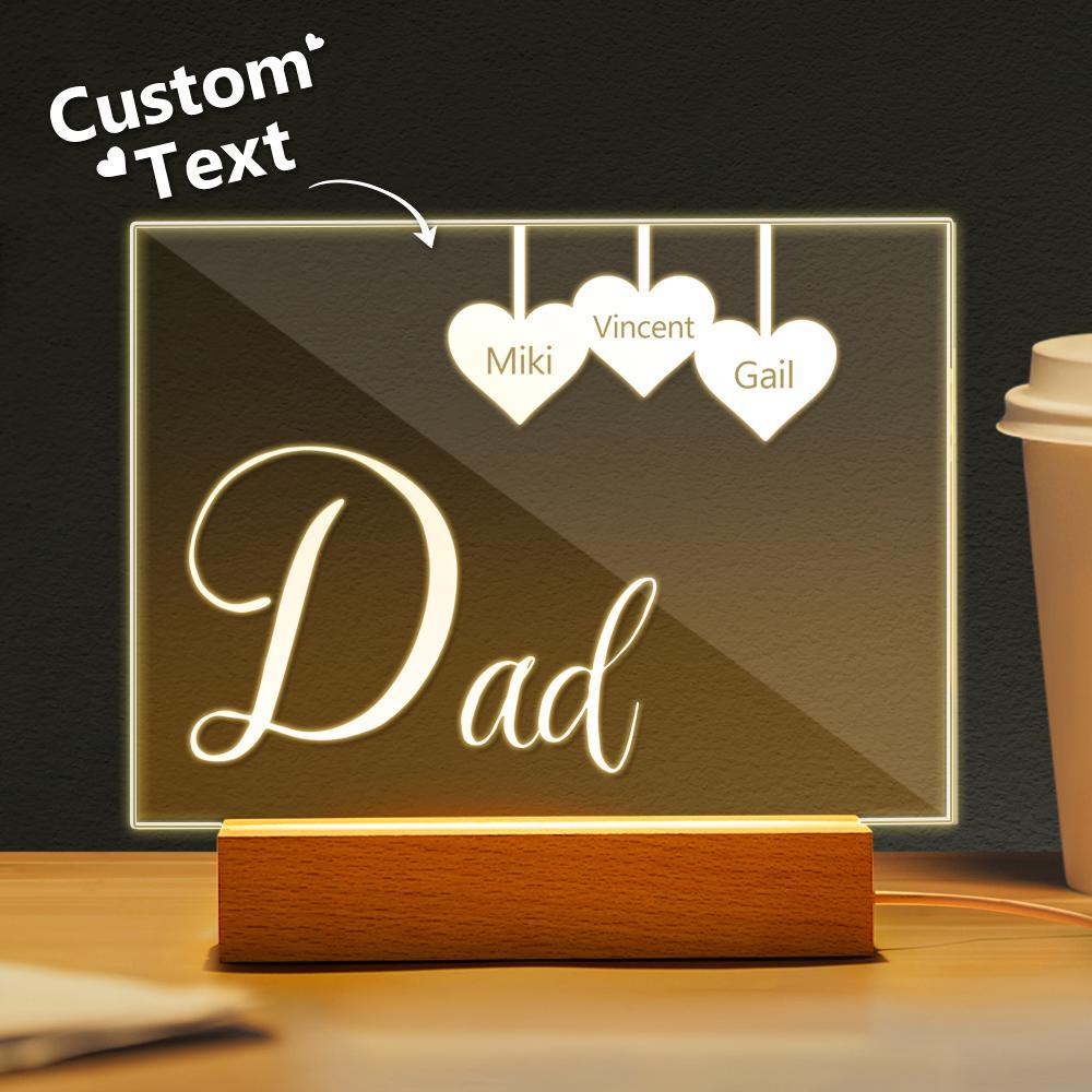 litzzy Personalized Engraved 1-5 Names Night Light Gifts For Dad, Heart Name Custom Photo Night Light, Gift For Father's Day Night Light Three names  