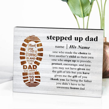 litzzy Personalized Name Stepped Up Dad Tabletop Frame Gifts for Father's Day, Customized Gift For Step Up Father Frame 7"×5"=18cm×13cm  