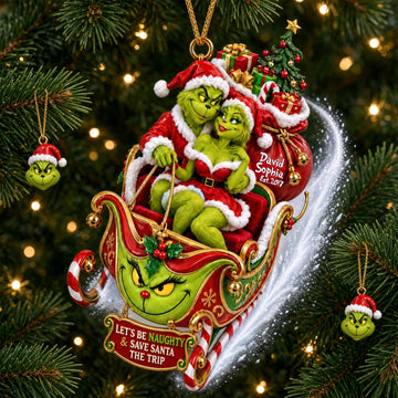 “Spreading Cheer with a Fun Twist” - Fun Mischievous Snow Ride Acrylic Ornament, Personalized Gift for Couples Ornament PopCulturePrints