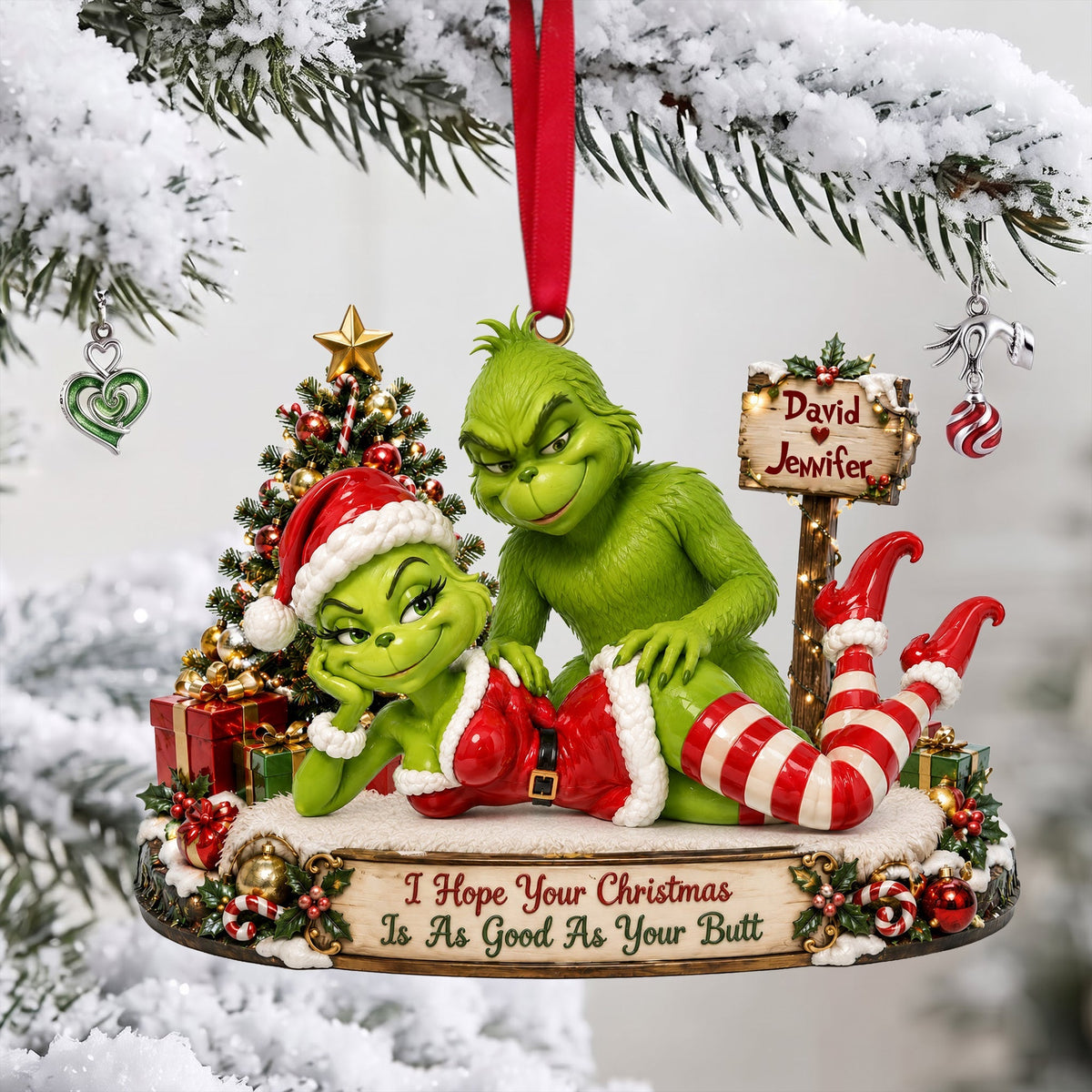I Hope Your Christmas Is As Good As Your Butt - Personalized Cheeky Christmas Couple Ornament Ornament PopCulturePrints