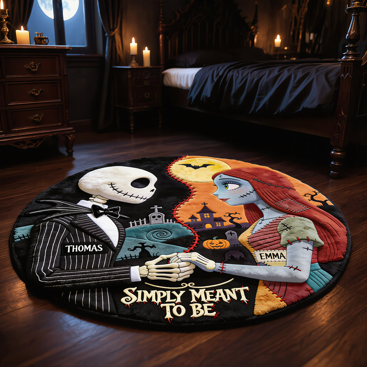 “Embrace the Spooky Spirit!” - Spooky Couple Round Mat - Personalized Halloween Gift for Couples, Friends, and Family Doormat PopCulturePrints