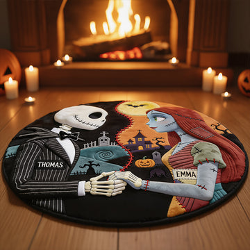 “Embrace the Spooky Spirit!” - Spooky Couple Round Mat - Personalized Halloween Gift for Couples, Friends, and Family Doormat PopCulturePrints