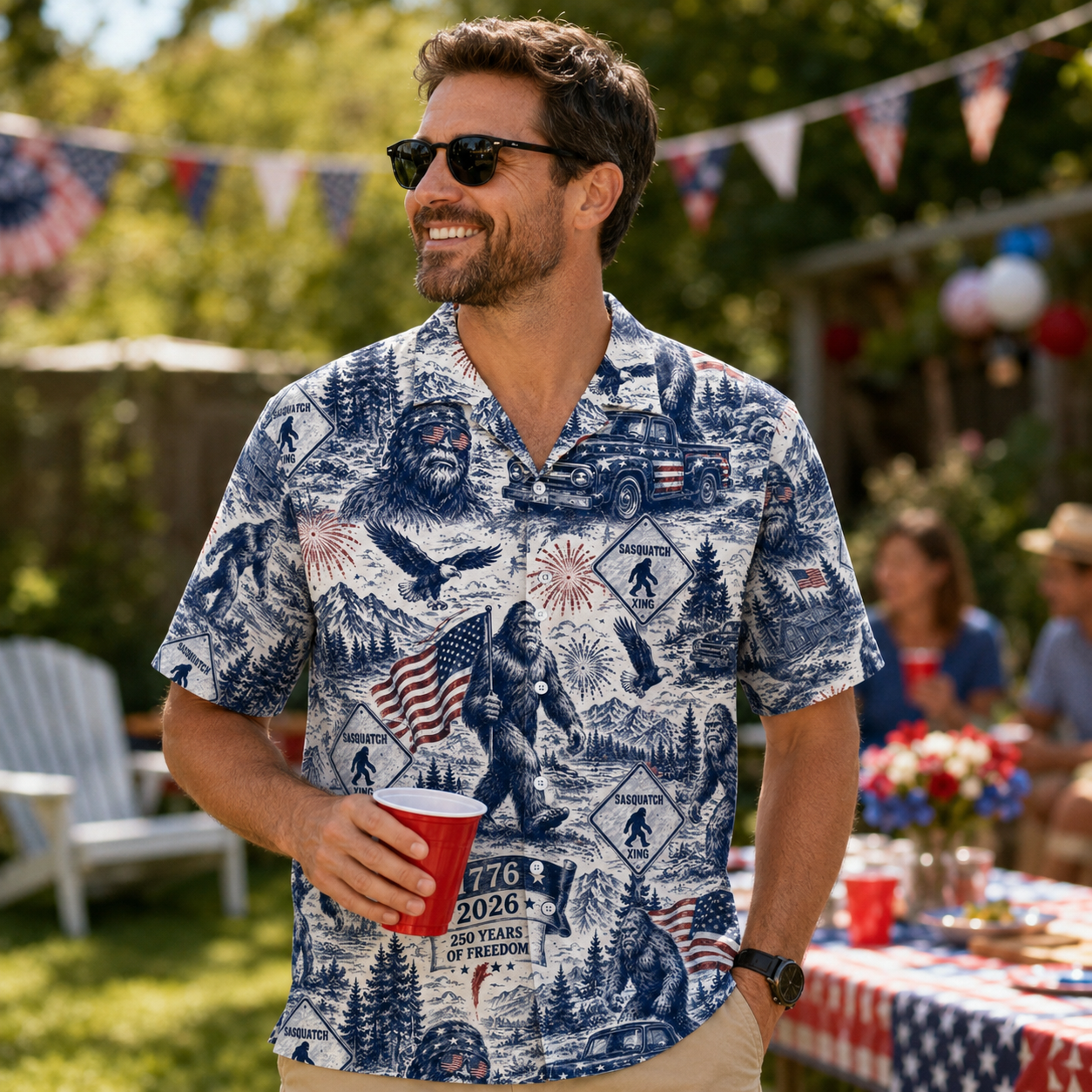 Sasquatch 250 Years Of Freedom American Flag - Hawaiian Shirt - Gift for Patriots - image 3