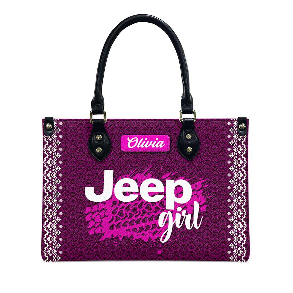 Personalized Jeep Girl Tire Tracks Leather Handbag TN2407261603