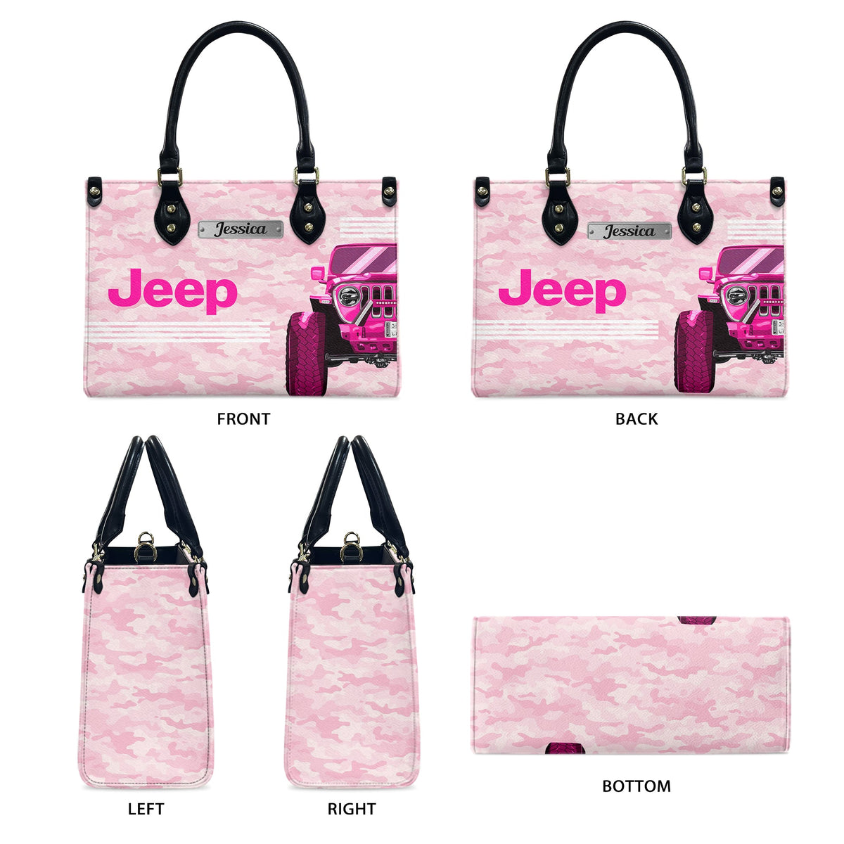 Personalized Jeep Girl Camo Zipper Leather Handbag TN2407261605